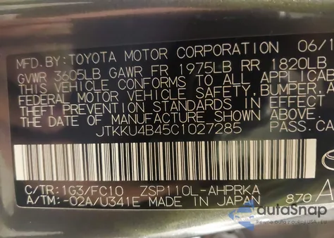 2012 Scion Xd from USA, damaged, VIN JTKKU4B45C1027285